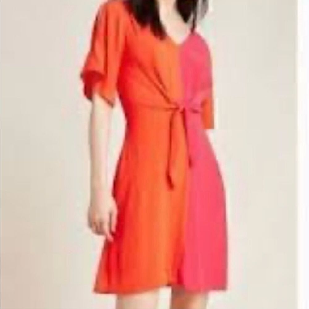 Skies Are Blue Color Block Tie Front Dress Size Large In Pink And Orange